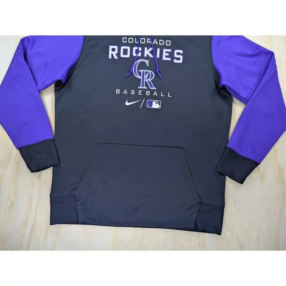 Nike Men's Large Colorado Rockies Therma-Fit MLB Performance Hoodie Black Purple